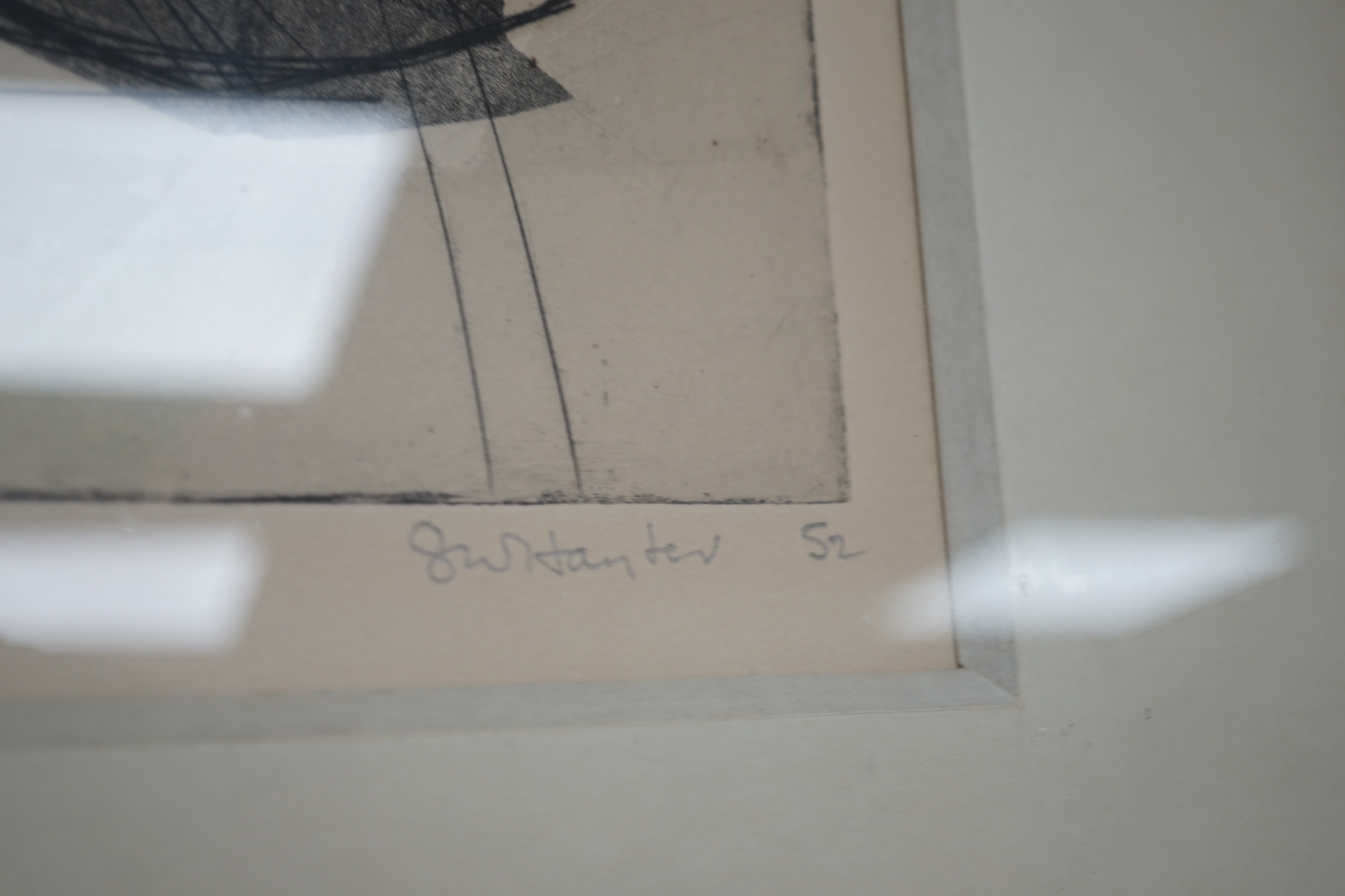 Stanley William Hayter (1901-1988), limited edition etching, Abstract composition, signed and dated '52 in pencil, limited edition 148/200, 48 x 32cm. Condition - fair, some discolouration